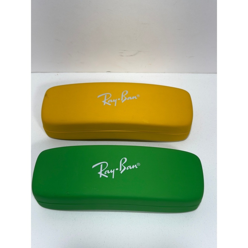 Ray-Ban Hard Sunglass Case Bundle Set of 2 Yellow and Green Red Interior Matte